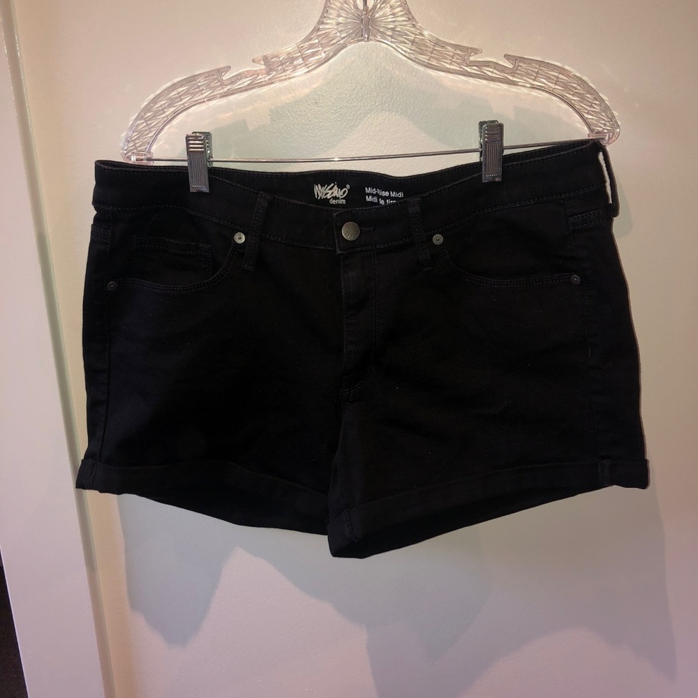Black denim shorts